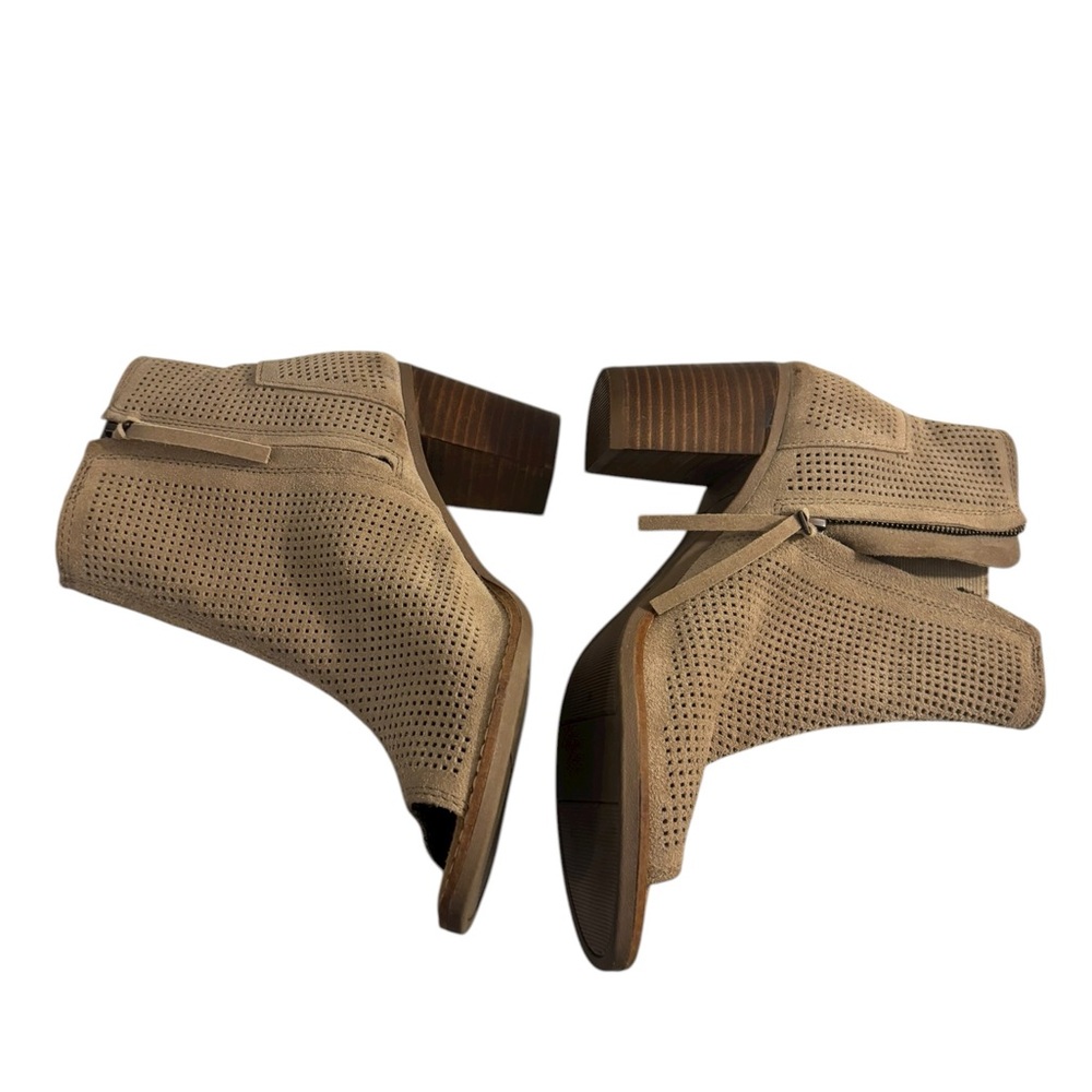 TOMS Women's Majorca Boots Size W8 Block Heel Open Toe Taupe Suede Boho Bootie - Picture 6 of 7